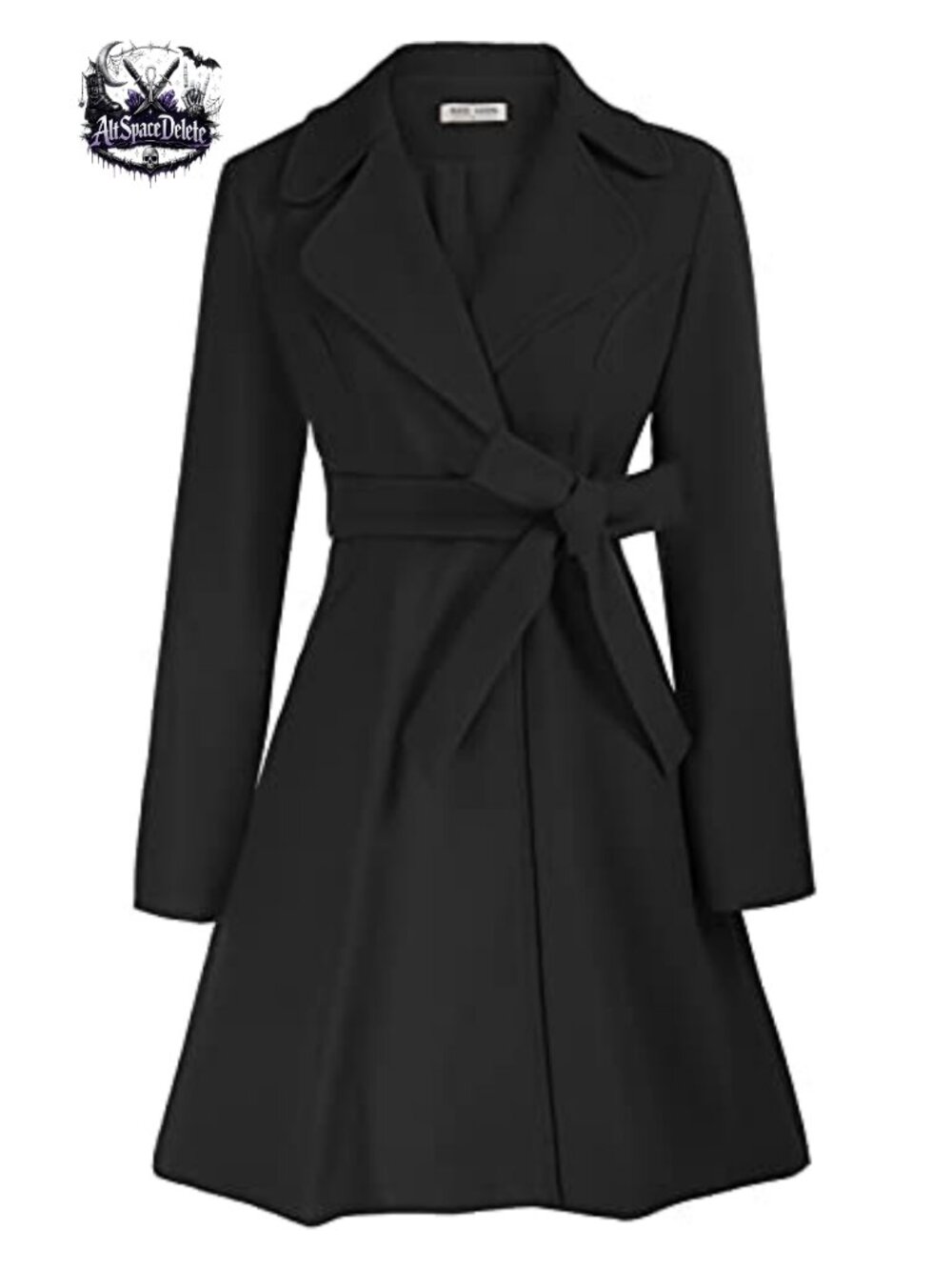 A-Line Peacoat Belted Notch Lapel Wool-Like Long Sleeve Coat Warm Winter